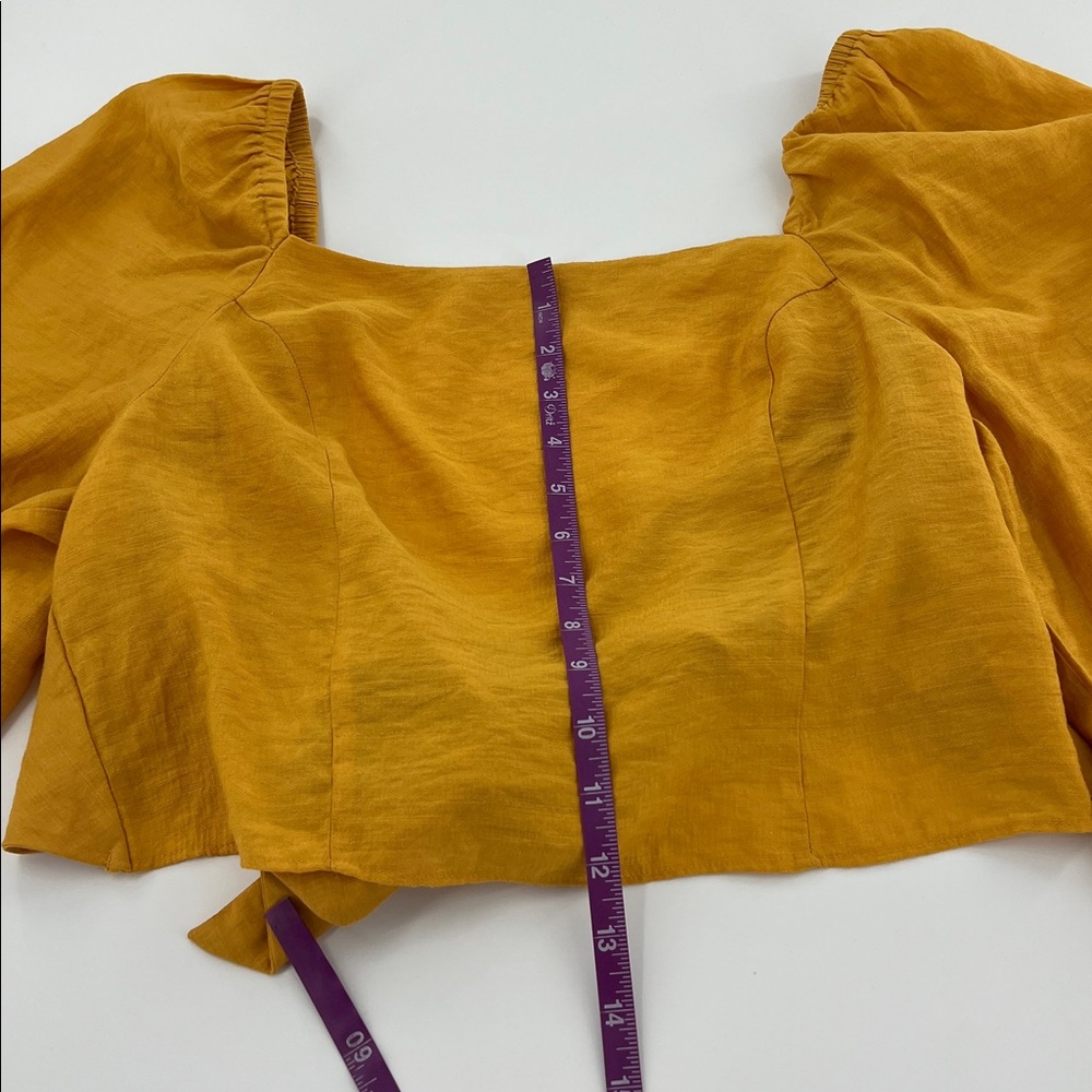 Express Mustard Puff Sleeve Blouse feminine dainty tie back boho resort wear NWT - Picture 6 of 8